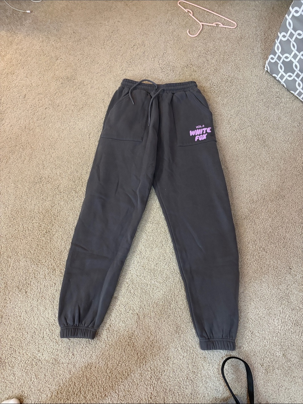 White Fox Boutique Black Sweatpants with Pink Logo
